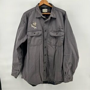 Cabelas Roughneck Canvas Flannel Lined Jacket Men 2XL Gray Fish Embroidered Snap